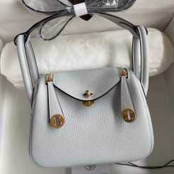 Hermes Mini Lindy Handmade Bag In Blue Brume Clemence Leather JM1179ot89