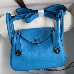 Hermes Mini Lindy Handmade Bag In Blue Frida Clemence Leather JM1560Gp56