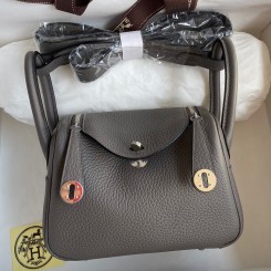 Hermes Mini Lindy Handmade Bag In Etain Clemence Leather JM18QF99