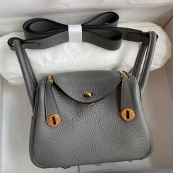 Hermes Mini Lindy Handmade Bag In Gris Meyer Clemence Leather JM1541ni51