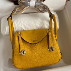 Hermes Mini Lindy Handmade Bag In Jaune Ambre Clemence Leather JM189yx89