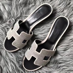 Hermes Oasis Sandals In White Suede with Rhinestone JM1561Wj24