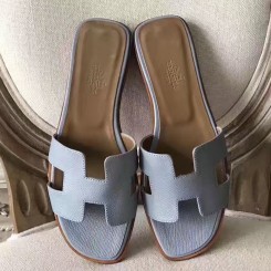 Hermes Oran Sandals In Blue Lin Epsom Leather JM1575fo19