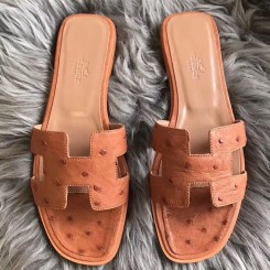 Hermes Oran Sandals In Brown Ostrich Leather JM1979BF80
