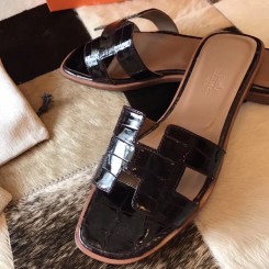 Hermes Oran Sandals In Burgundy Shiny Niloticus Crocodile JM1013lx53
