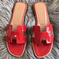 Hermes Oran Sandals In Red Patent Leather JM1330Hk55