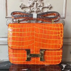 Hermes Orange Constance MM 24cm Crocodile Bag JM1214yH13