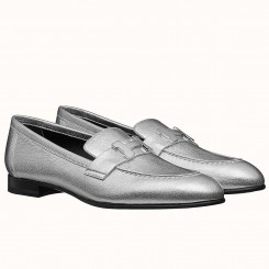 Hermes Paris Loafers In Silver Metallic Goatskin JM1992Ix66