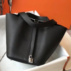 Hermes Picotin Lock 18 Bag In Black Clemence Leather JM641Qv86