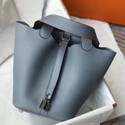 Hermes Picotin Lock 18 Bag In Blue Lin Clemence Leather JM343Qv86