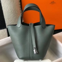Hermes Picotin Lock 18 Bag In Vert Amande Clemence Leather JM473NR41