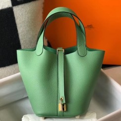 Hermes Picotin Lock 18 Bag In Vert Criquet Clemence Leather JM1267jo45