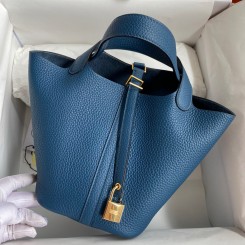 Hermes Picotin Lock 18 Handmade Bag in Deep Blue Clemence Leather JM218Gp37