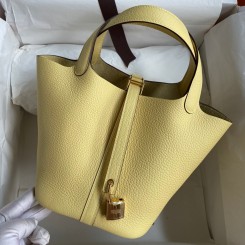 Hermes Picotin Lock 18 Handmade Bag in Jaune Poussin Clemence Leather JM1994FT69