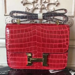 Hermes Red Constance MM 24cm Crocodile Bag JM703NL80