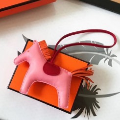 Hermes Rodeo Horse Bag Charm In Pink/Red/Orange Leather JM1606tZ32
