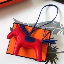 Hermes Rodeo Horse Bag Charm In Red/Blue Leather JM1317Ao69