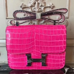 Hermes Rose Red Constance MM 24cm Crocodile Bag JM1268PC54