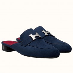Hermes Trocadero Mules In Blue Suede JM31Jc39