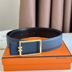 Hermes Tube H Reversible Belt 38MM in Blue Clemence Leather JM1207hI90