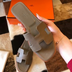 High Quality Replica Hermes Oran Slide Sandals In Taupe Epsom Calfskin JM1567Mj59