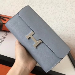 Hot Hermes Constance Long Wallet In Blue Lin Epsom Leather JM1412Oa46