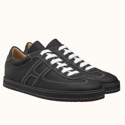 Imitation Hermes Boomerang Sneakers In Black Epsom Leather JM1676nD28