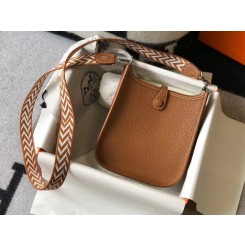 Imitation Hermes Evelyne III TPM Bag In Gold Clemence Leather JM655bO20