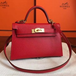 Imitation Hermes Kelly Mini II Handmade Bag In Red Epsom Leather JM1173qe74