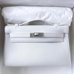 Imitation Hermes Kelly Pochette Handmade Bag In White Swift Calfskin JM1725if87