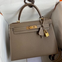 Imitation Hermes Kelly Sellier 28 Handmade Bag In Taupe Epsom Calfskin JM2092uj55