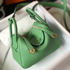 Imitation Hermes Lindy Mini Bag In Vert Criquet Clemence Leather GHW JM1091RD67