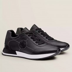 Imitation Hermes Men's Drive Sneakers In Black Leather JM831if87