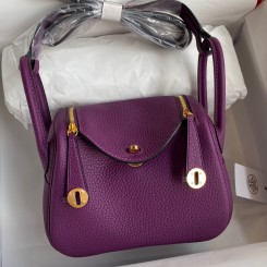 Imitation Hermes Mini Lindy Handmade Bag In Anemone Clemence Leather JM1935NC66