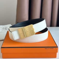 Imitation Hermes Typo Reversible Belt 32MM in White Epsom Calfskin JM2075fM13