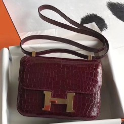 Knockoff AAAAA Hermes Constance 24 Handmade Bag In Bourgogne Niloticus Crocodile JM1281IC64
