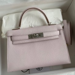 Knockoff Best Hermes Kelly Mini II Sellier Handmade Bag In Mauve Pale Chevre Mysore Leather JM2018Pu45