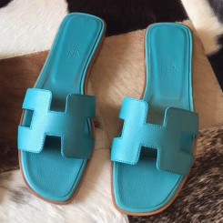 Knockoff Best Hermes Oran Sandals In Blue Paon Epsom Leather JM1124Pu45