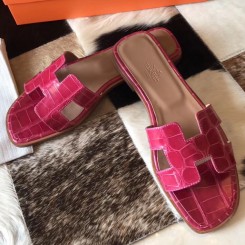 Knockoff Cheap Hermes Oran Sandals In Rose Scheherazade Shiny Niloticus Crocodile JM1451sm35