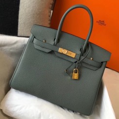 Knockoff Hermes Birkin 30cm Bag In Vert Amande Clemence Leather GHW JM207jI43