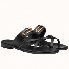 Knockoff Hermes Claire Sandals In Black Calfskin JM1697jI43