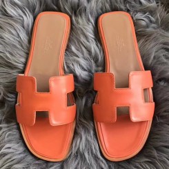 Knockoff Hermes Oran Sandals In Orange Swift Leather JM1017aP53