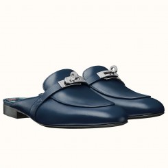 Knockoff Hermes Oz Mules In Dark Blue Calfskin JM1399jI43