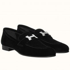 Knockoff Hermes Paris Loafers In Black Velvet JM363xA12