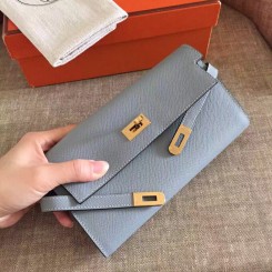 Luxury Replica Hermes Kelly Classic Long Wallet In Ciel Epsom Leather JM1957CF36