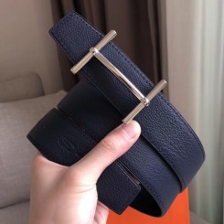 New Hermes H d'Ancre Reversible Belt In Sapphire/Ardoise Leather JM1380Az83