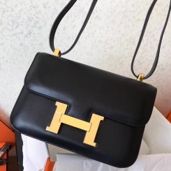 Replica Best Hermes Constance 24 Handmade In Black Swift Leather JM1691DL25