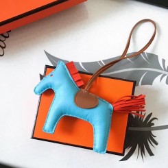 Replica Best Hermes Rodeo Horse Bag Charm In Ciel/Camarel/Orange Leather JM797DL25