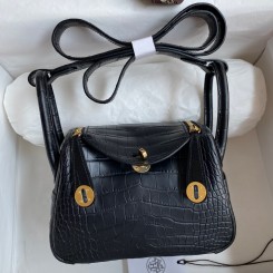 Replica Best Quality Hermes Mini Lindy Handmade Bag In Black Matte Alligator Leather JM1349wU18