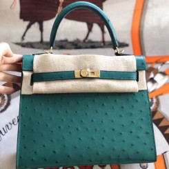Replica Cheap Hermes Kelly 25cm Handmade Bag In Vert Vertigo Ostrich Skin JM526di41